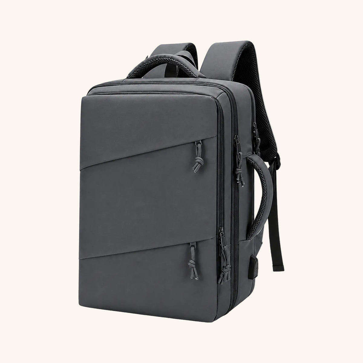 Sac � Dos Multifonction Imperm�able - Ordinateur 15,6 Pouces, Ouverture 180�, Grande Capacit� | Voyage, Travail & �cole Gris sans logo ni texte