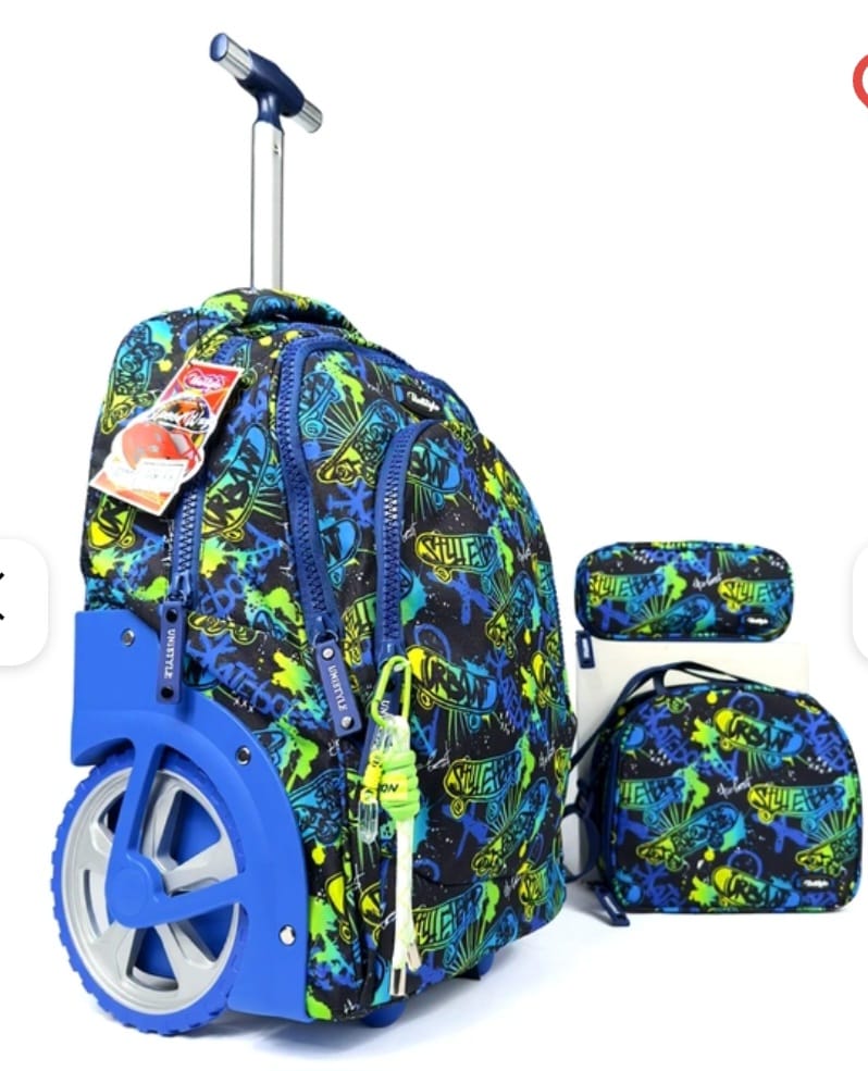 Cartable Scolaire Garcon — Noir Graffiti Vert-Bleu