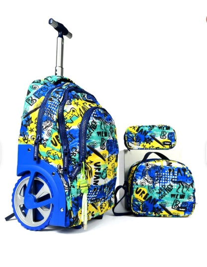 Cartable Scolaire Garcon - Graffiti Jaune-Bleu