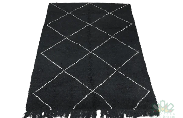 Black Vintage Beni Ourain Carpet RBW1BW - Image 4