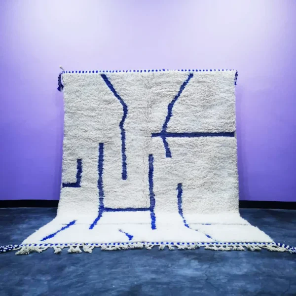 Original Vintage Beni Ourain Carpet White Blue RBW4WH
