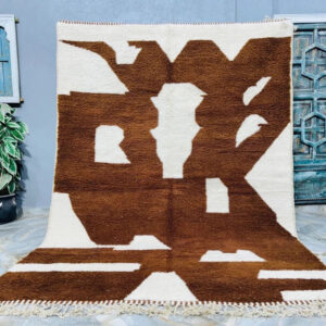 White Brown Handmade Vintage Beni Ourain Carpet RBW2BR
