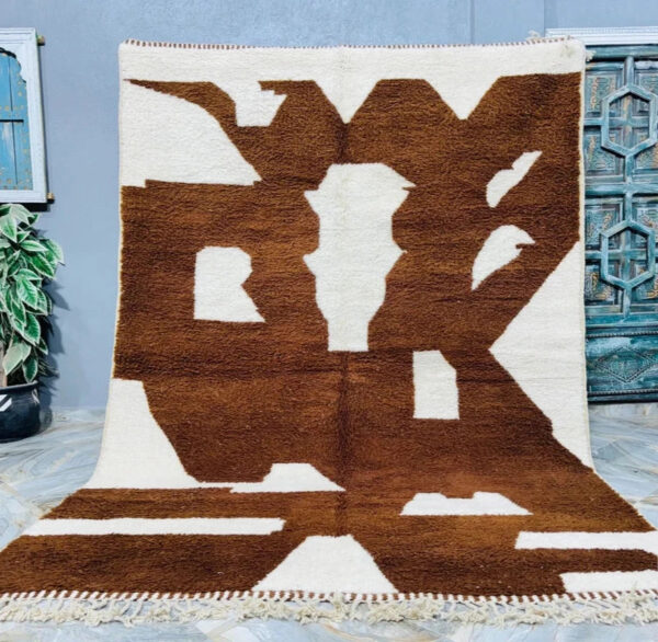 White Brown Handmade Vintage Beni Ourain Carpet RBW2BR