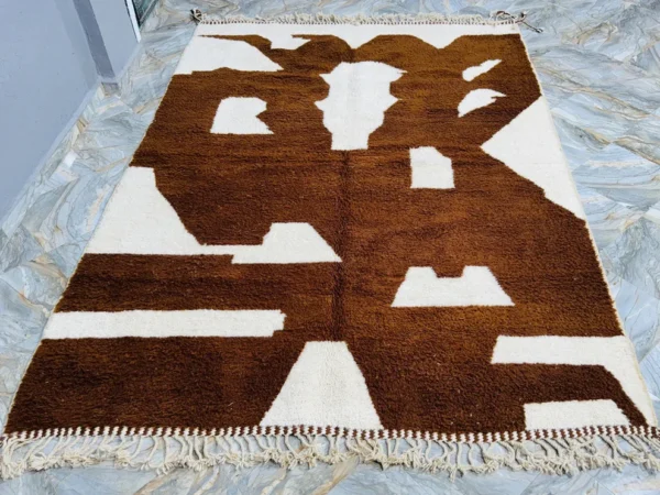 White Brown Handmade Vintage Beni Ourain Carpet RBW2BR - Image 2