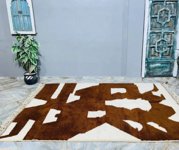 White Brown Handmade Vintage Beni Ourain Carpet RBW2BR - Image 3