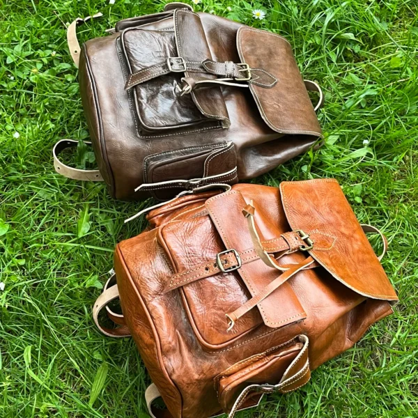 Vintage Moroccan Leather Backpack – Handmade Unisex Bag for Men and Women - Image 5