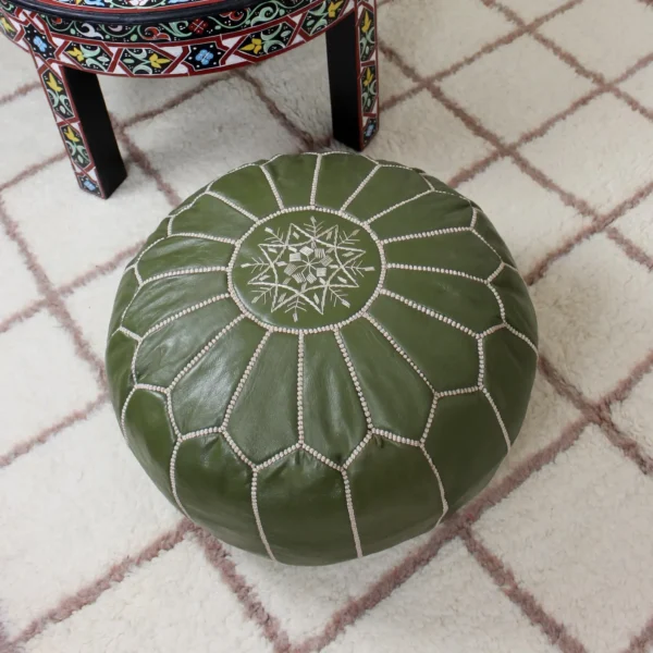 Moroccan leather pouf, Berber pouf, handmade round pouf - Image 6