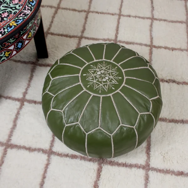 Moroccan leather pouf, Berber pouf, handmade round pouf - Image 5