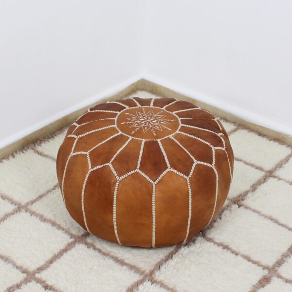 Moroccan leather pouf, Berber pouf, handmade round pouf - Image 8