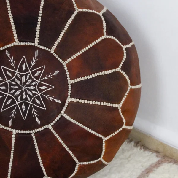 Moroccan leather pouf, Berber pouf, handmade round pouf - Image 8
