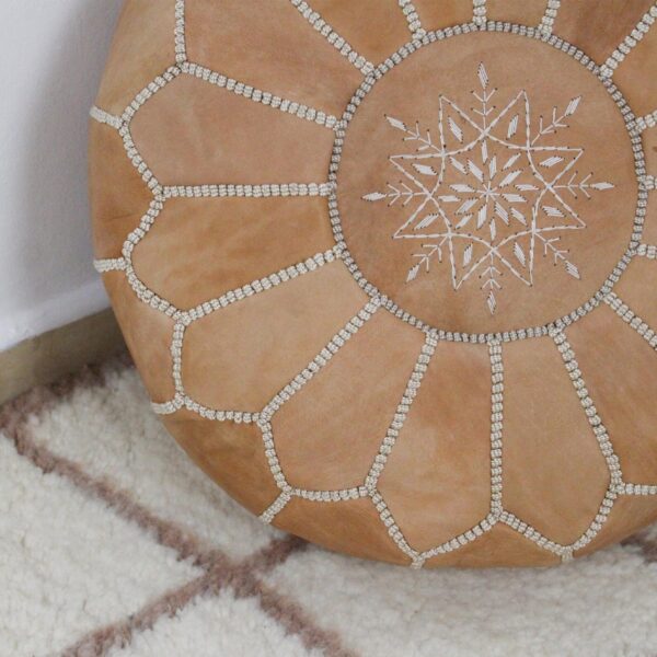 Moroccan leather pouf, Berber pouf, handmade round pouf - Image 4