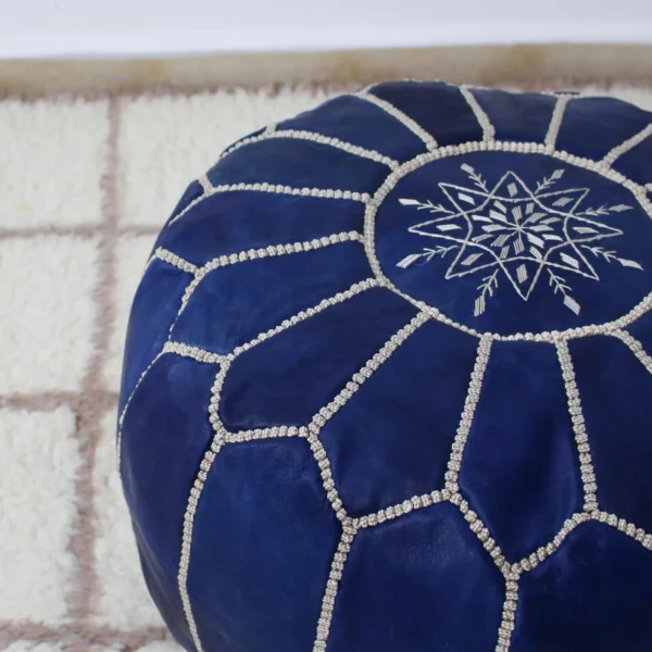 Moroccan leather pouf, Berber pouf, handmade round pouf - Image 4