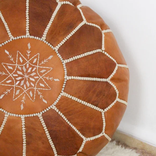 Moroccan leather pouf, Berber pouf, handmade round pouf - Image 5