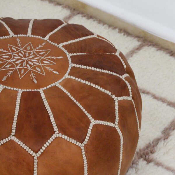 Moroccan leather pouf, Berber pouf, handmade round pouf - Image 6
