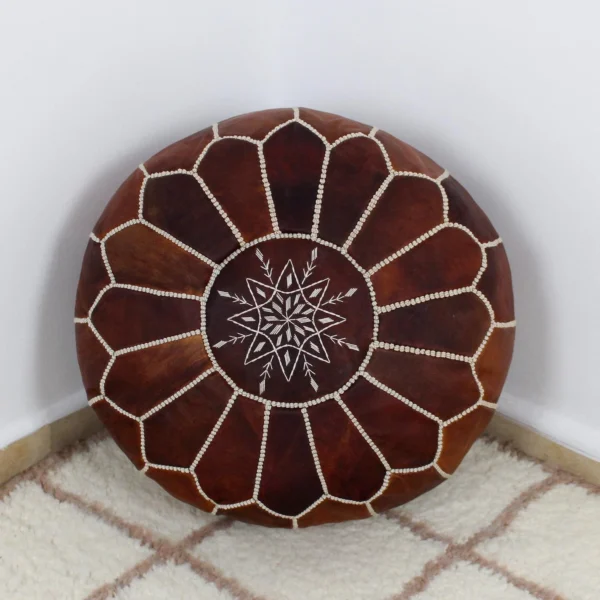 Moroccan leather pouf, Berber pouf, handmade round pouf - Image 6