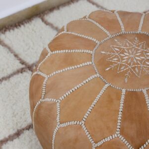 Moroccan leather pouf, Berber pouf, handmade round pouf