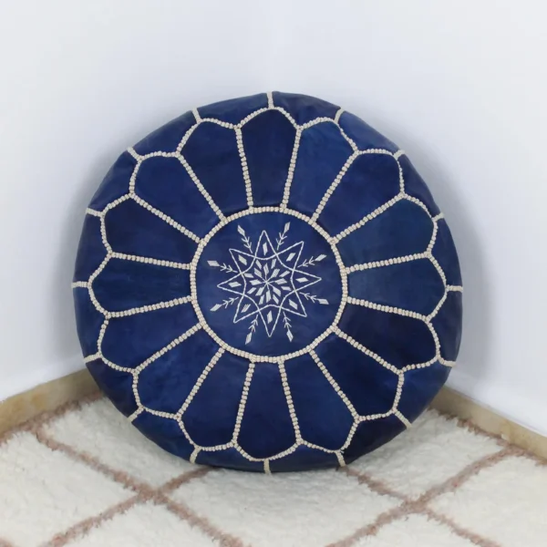 Moroccan leather pouf, Berber pouf, handmade round pouf - Image 5