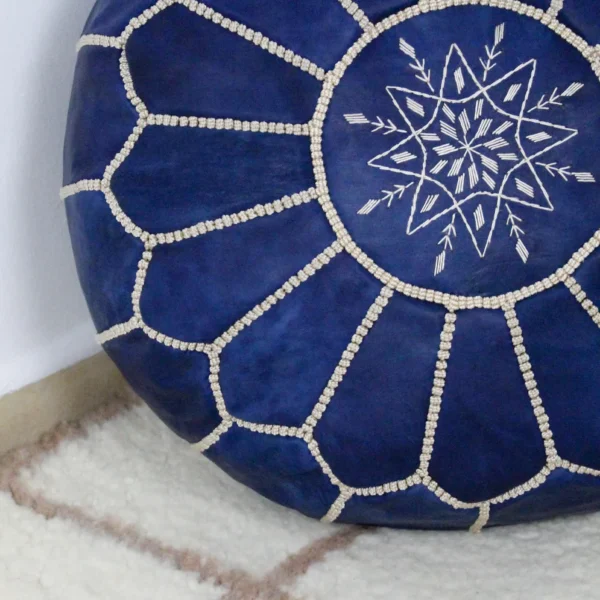 Moroccan leather pouf, Berber pouf, handmade round pouf - Image 6