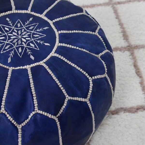 Moroccan leather pouf, Berber pouf, handmade round pouf - Image 3