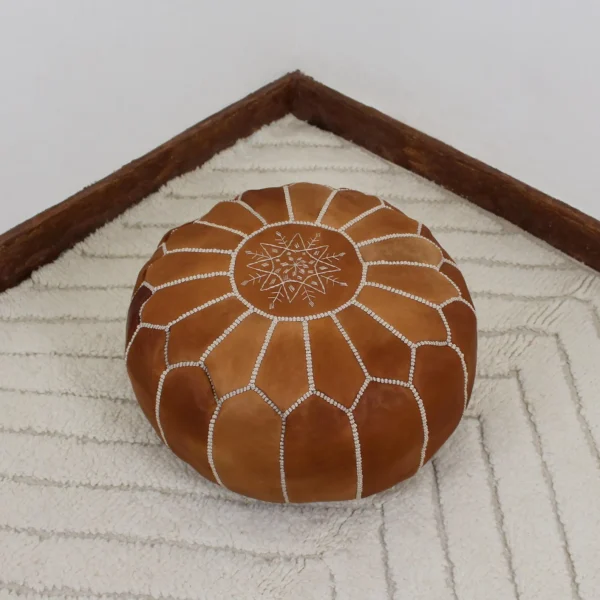 Moroccan leather pouf, Berber pouf, handmade round pouf - Image 4