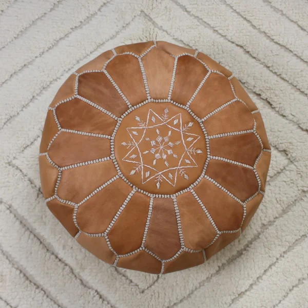 Moroccan leather pouf, Berber pouf, handmade round pouf - Image 3