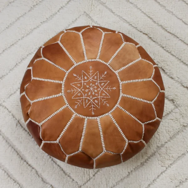 Moroccan leather pouf, Berber pouf, handmade round pouf