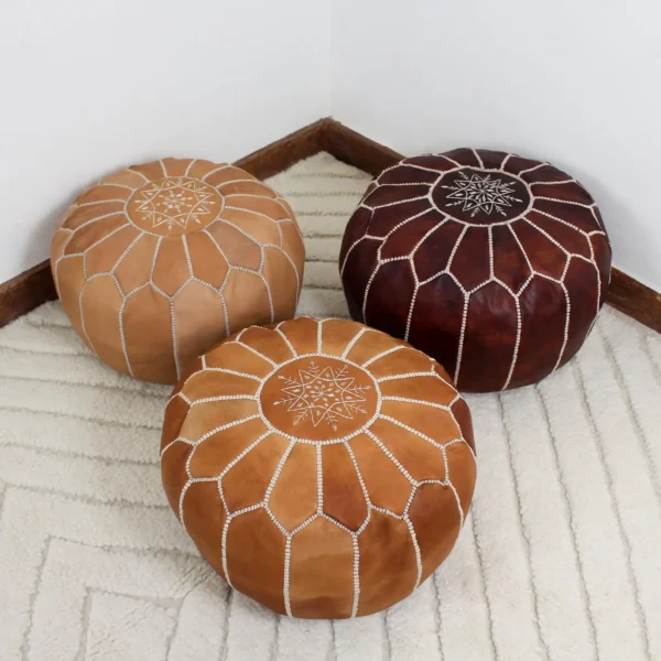 Moroccan leather pouf, Berber pouf, handmade round pouf - Image 2