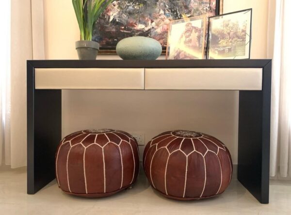 Moroccan leather pouf, Berber pouf, handmade round pouf - Image 4