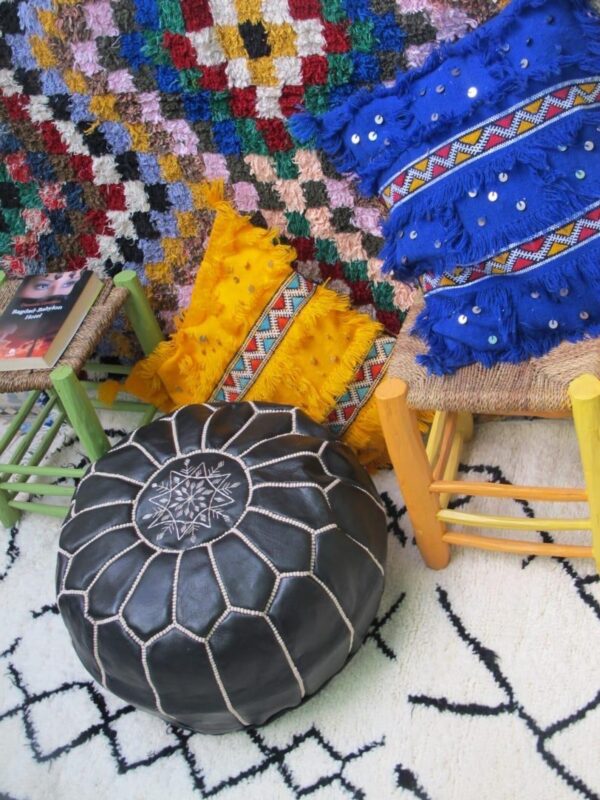 Moroccan leather pouf, Berber pouf, handmade round pouf - Image 3