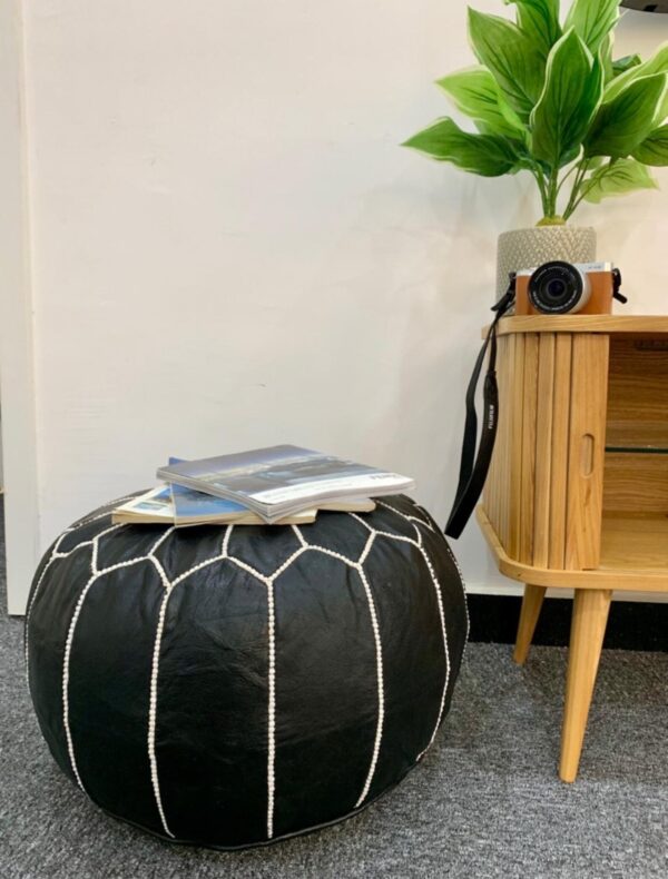 Moroccan leather pouf, Berber pouf, handmade round pouf - Image 4