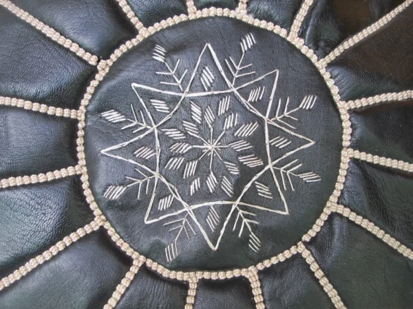Moroccan leather pouf, Berber pouf, handmade round pouf - Image 8