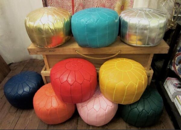 Moroccan leather pouf, Berber pouf, handmade round pouf - Image 2