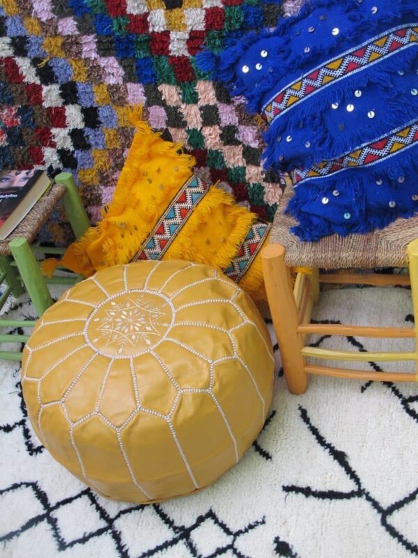 Moroccan leather pouf, Berber pouf, handmade round pouf - Image 4