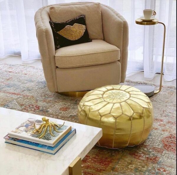 Moroccan leather pouf, Berber pouf, handmade round pouf - Image 10
