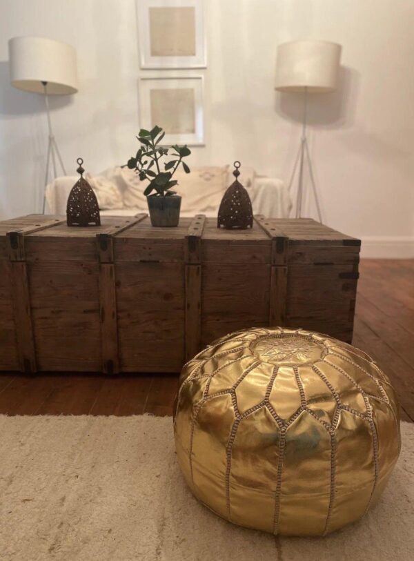 Moroccan leather pouf, Berber pouf, handmade round pouf - Image 8