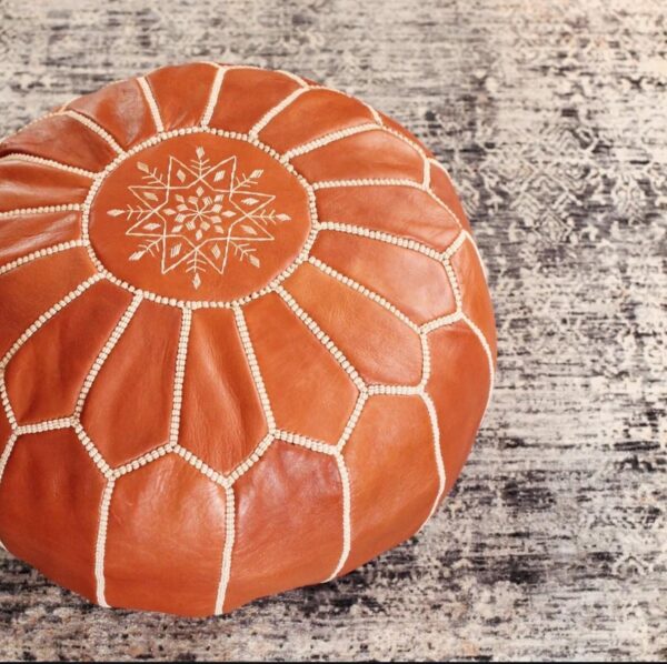 Moroccan leather pouf, Berber pouf, handmade round pouf - Image 5