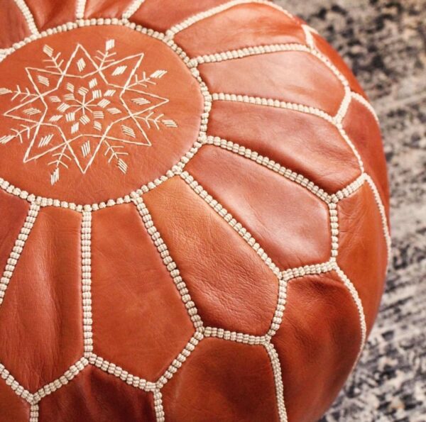 Moroccan leather pouf, Berber pouf, handmade round pouf - Image 3