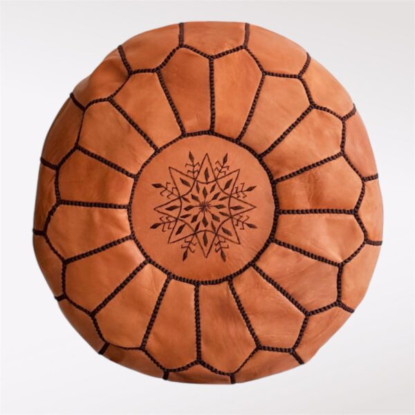 Moroccan leather pouf, Berber pouf, handmade round pouf - Image 3