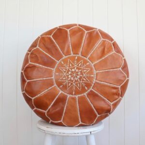 Moroccan leather pouf, Berber pouf, handmade round pouf