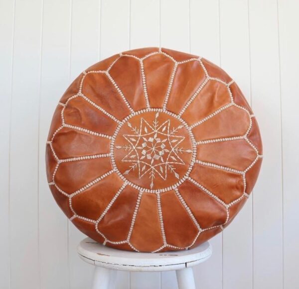Moroccan leather pouf, Berber pouf, handmade round pouf