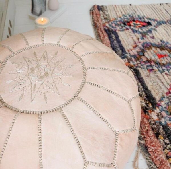 Moroccan leather pouf, Berber pouf, handmade round pouf - Image 3