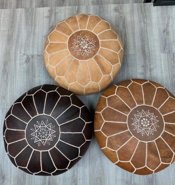 Moroccan leather pouf, Berber pouf, handmade round pouf - Image 5