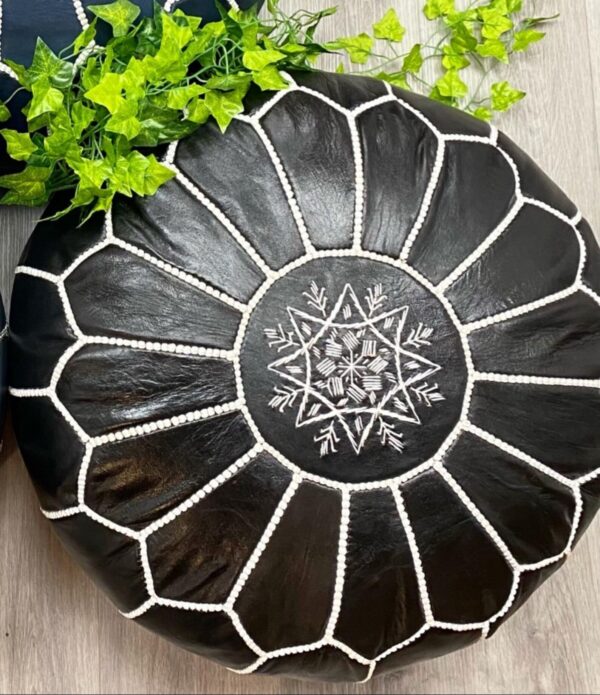 Moroccan leather pouf, Berber pouf, handmade round pouf - Image 6
