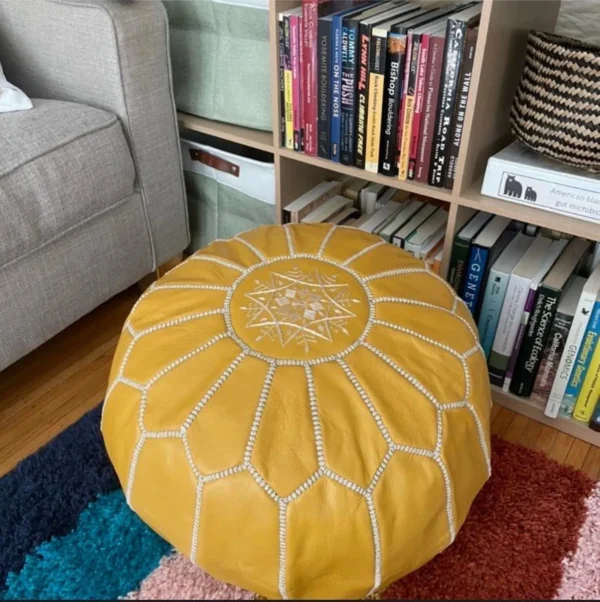 Moroccan leather pouf, Berber pouf, handmade round pouf - Image 5