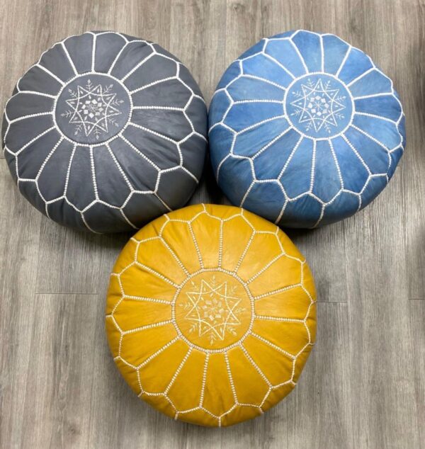 Moroccan leather pouf, Berber pouf, handmade round pouf - Image 6