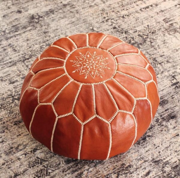 Moroccan leather pouf, Berber pouf, handmade round pouf - Image 2