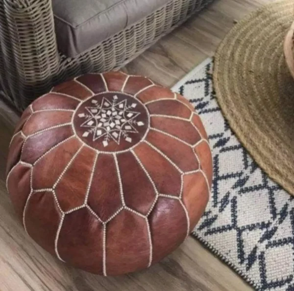 Moroccan leather pouf, Berber pouf, handmade round pouf - Image 3