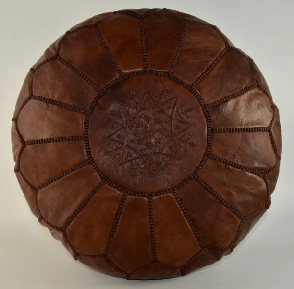 Moroccan leather pouf, Berber pouf, handmade round pouf - Image 3