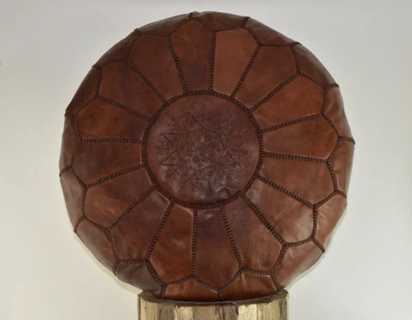 Moroccan leather pouf, Berber pouf, handmade round pouf